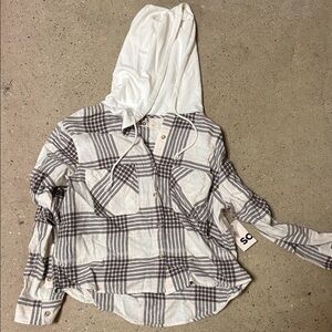 Kohl's Brown and White Plaid Shirt with Hood